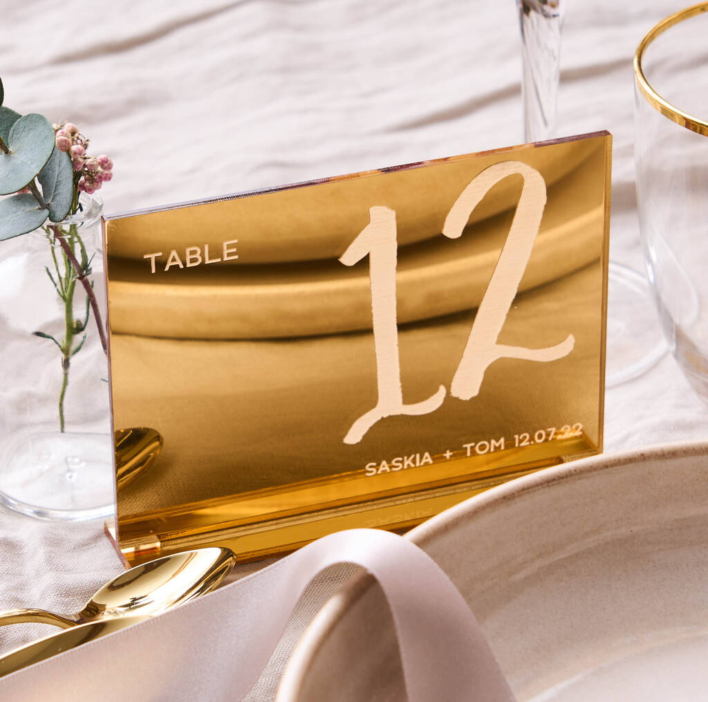 Gold Mirror Wedding Table Numbers