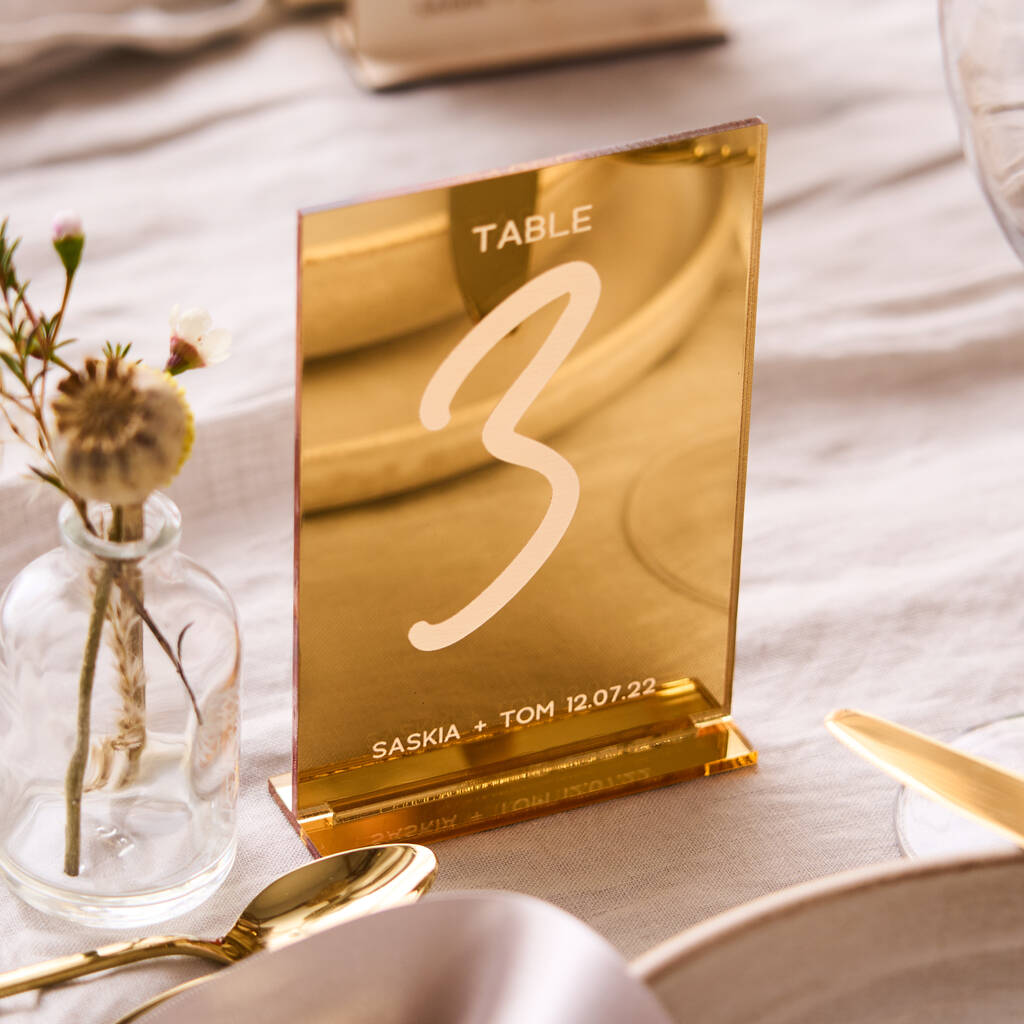Gold Mirror Wedding Table Numbers