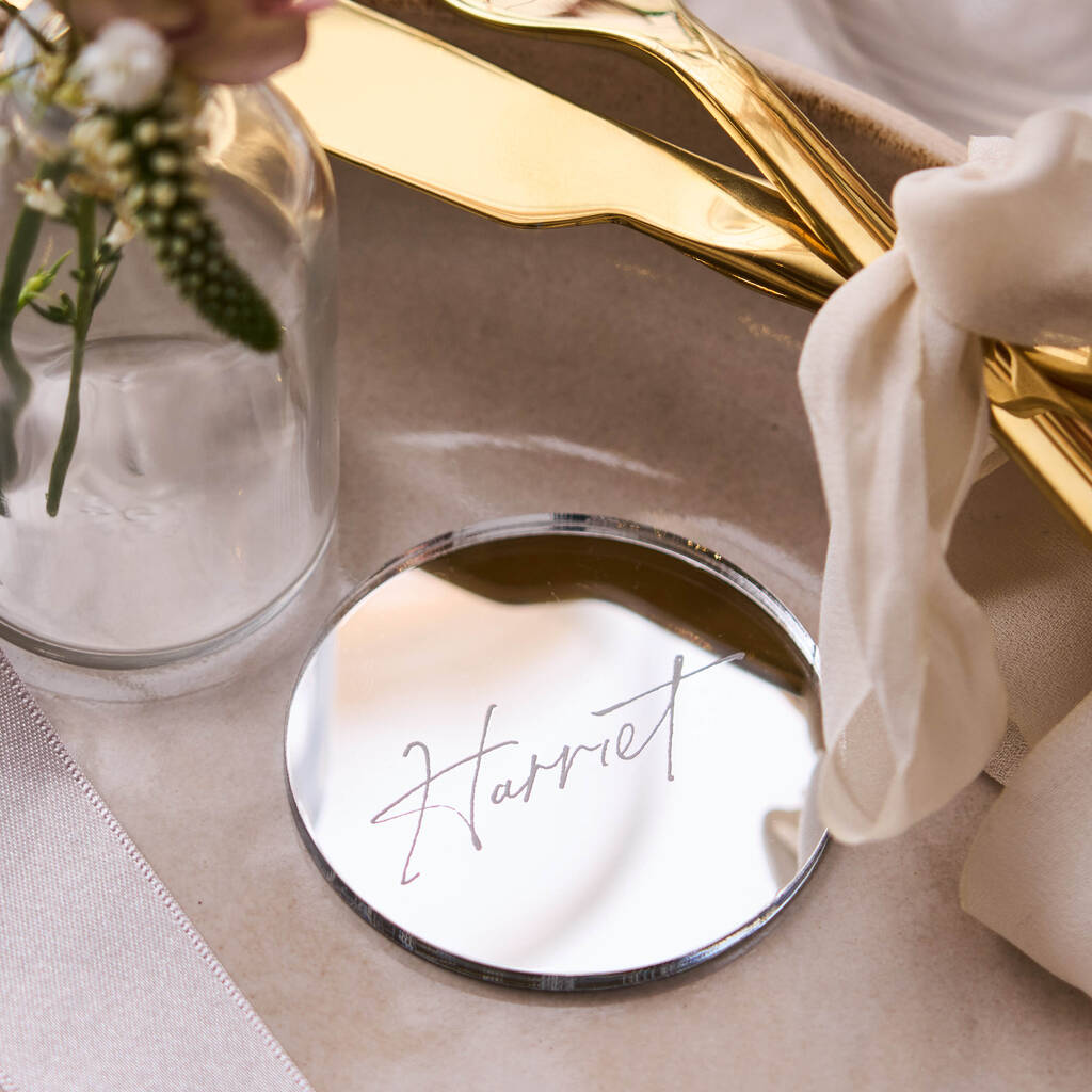 Personalised Circle Mirror Silver Wedding Place Setting