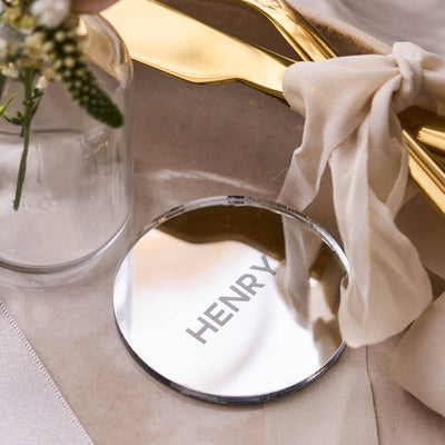Personalised Circle Mirror Silver Wedding Place Setting