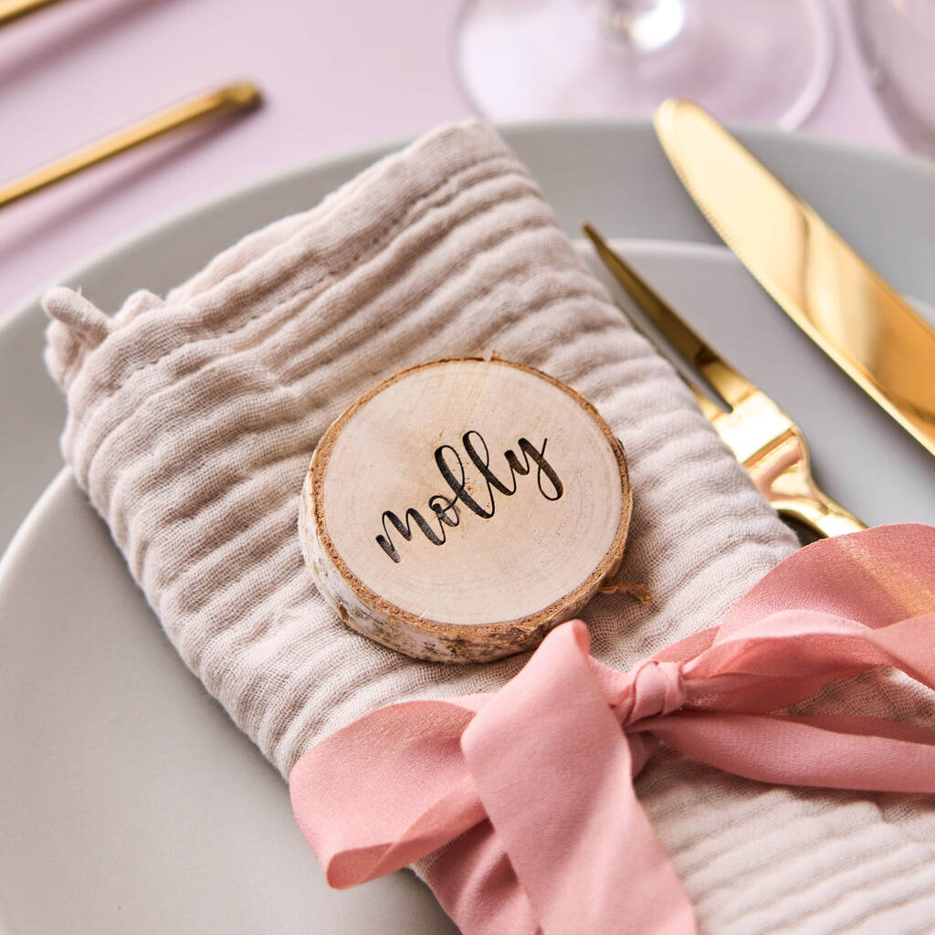 Personalised Engraved Log Slice Wedding Place Setting