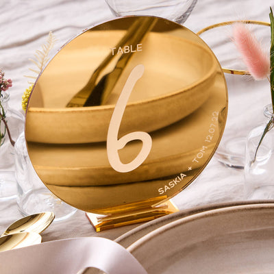 Personalised Gold Mirror Circle Wedding Table Number