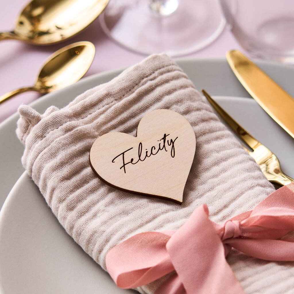 Wooden Heart Wedding Place Setting